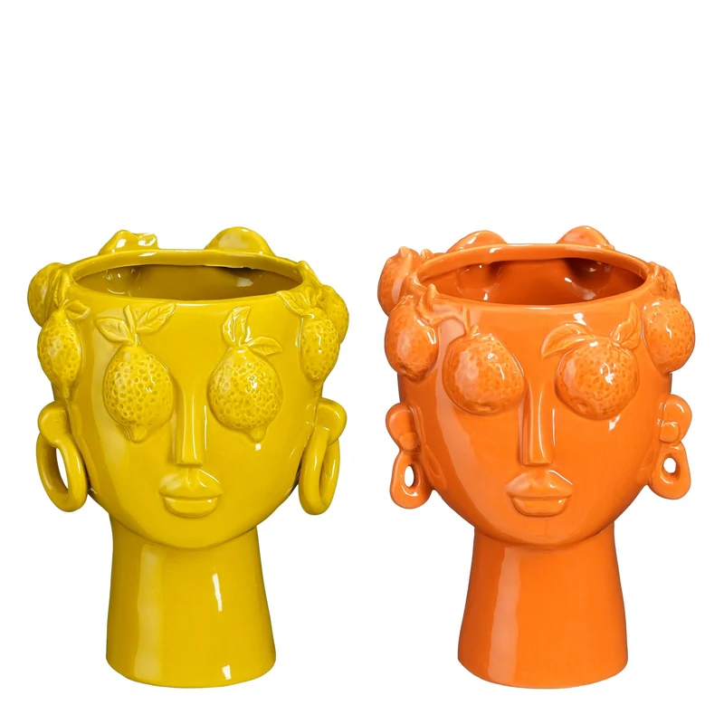 Funny pot geel oranje 2 assorti - h21xd16cm