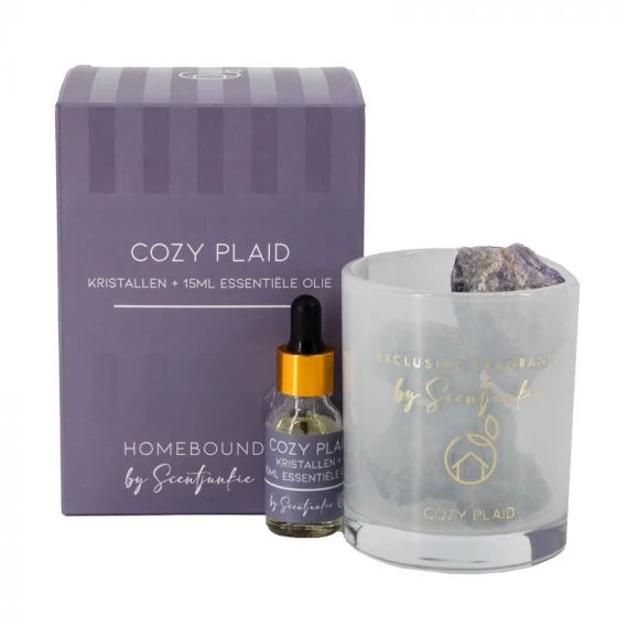 Geur kristal met 15ml essentiële olie cozy plaid 9,6x9,6x14cm