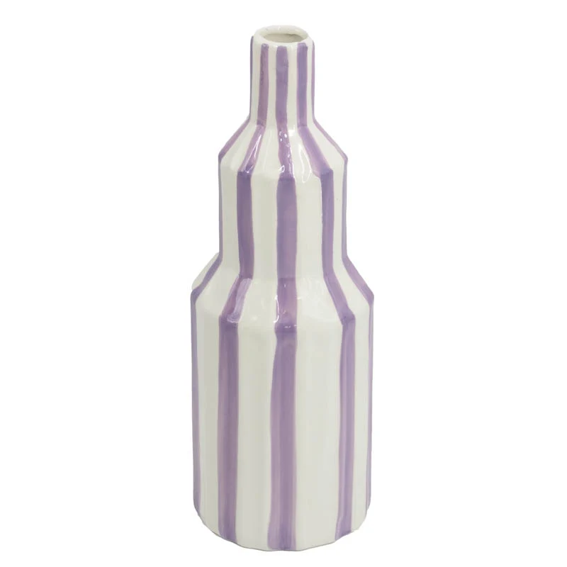 Aardewerk vaas stripe lilac 10x10x29,5cm