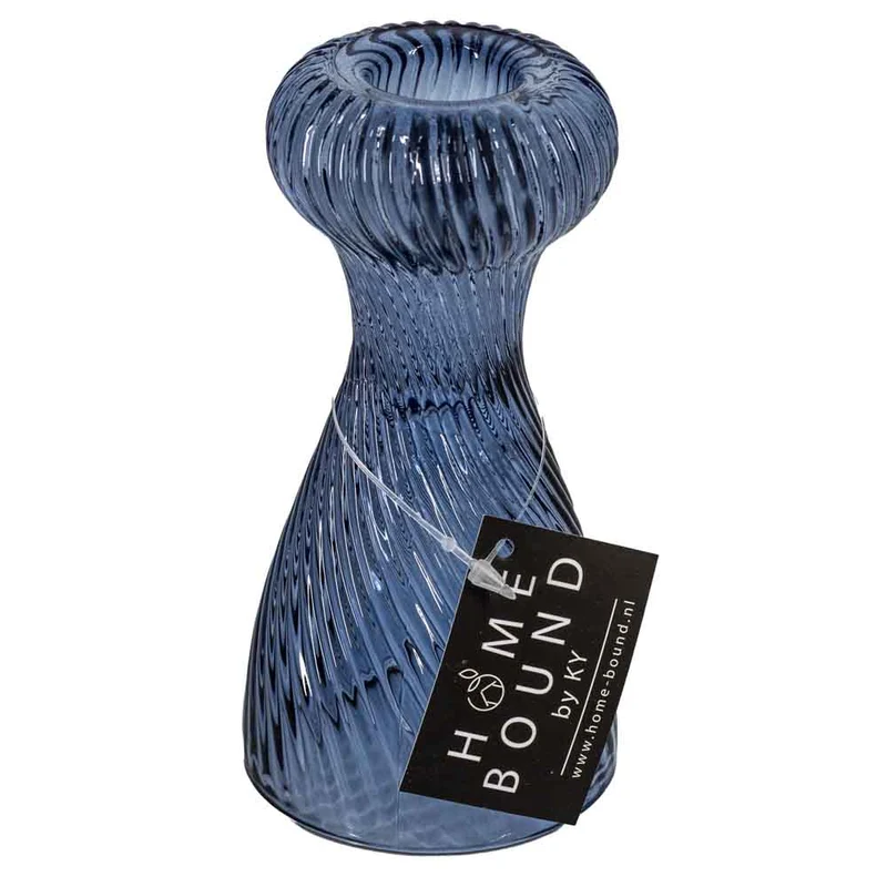 Glazen kaarsenstandaard blauw 6x6x12cm