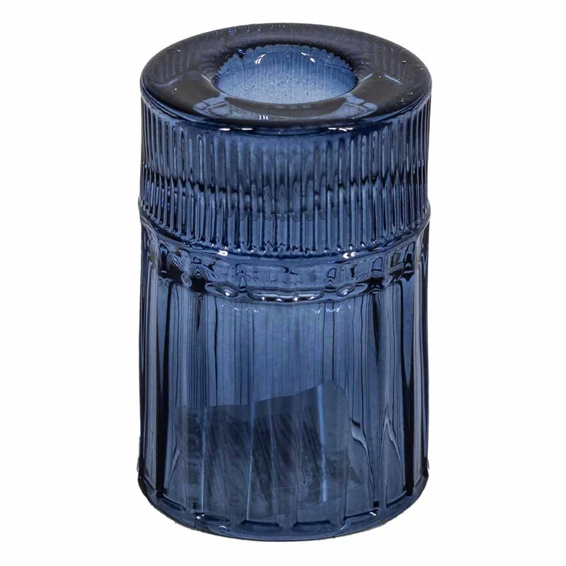 Glazen kaarsenstandaard blauw 4,9x4,9x7cm