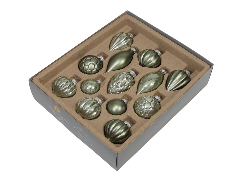 w/b. 13 assorted ornaments combi granite green ass.