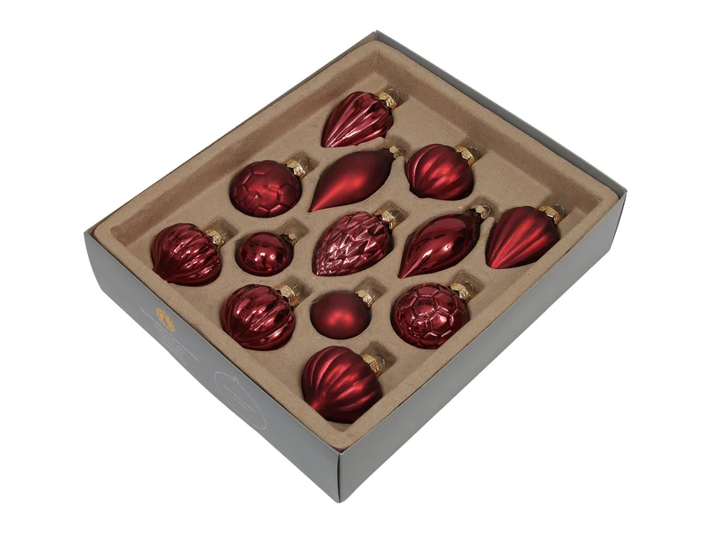 w/b. 13 assorted ornaments combi dark red ass.