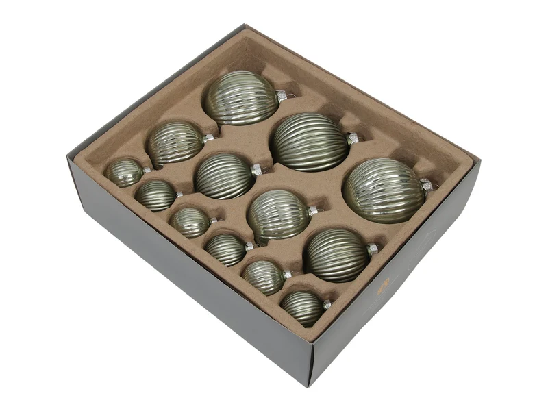 w/b. 13 assorted ribbed balls combi granite green 4/6/8 cm