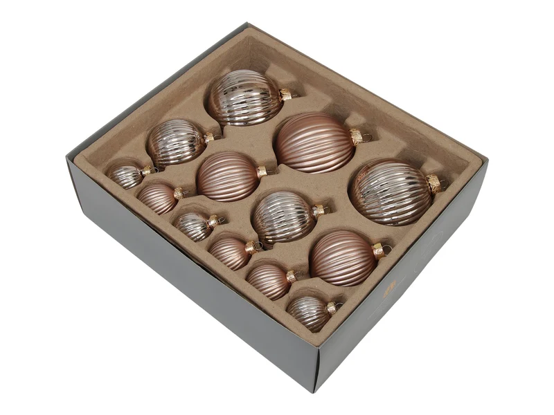 w/b. 13 assorted ribbed balls combi hazel 4/6/8 cm