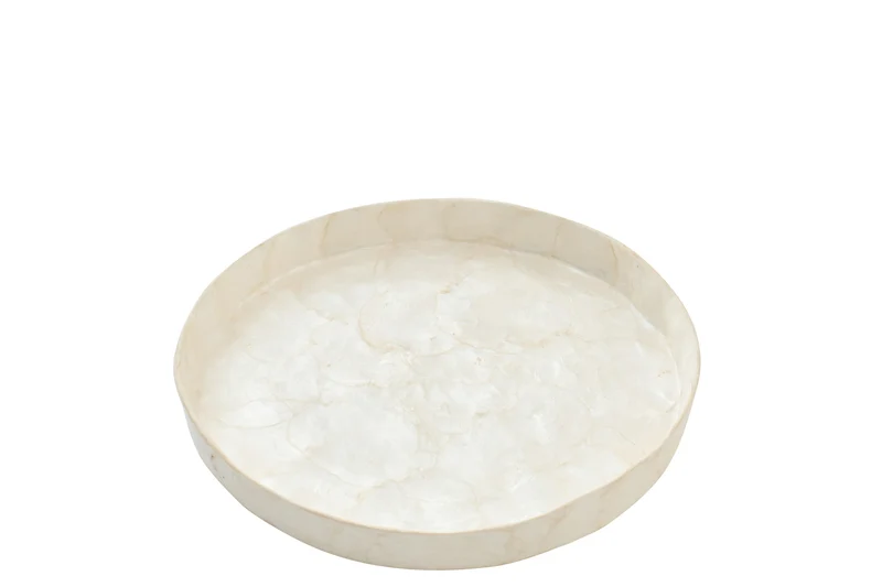 J-Line decoratie plateau Schelp - polyresin - wit - small - 2 stuks