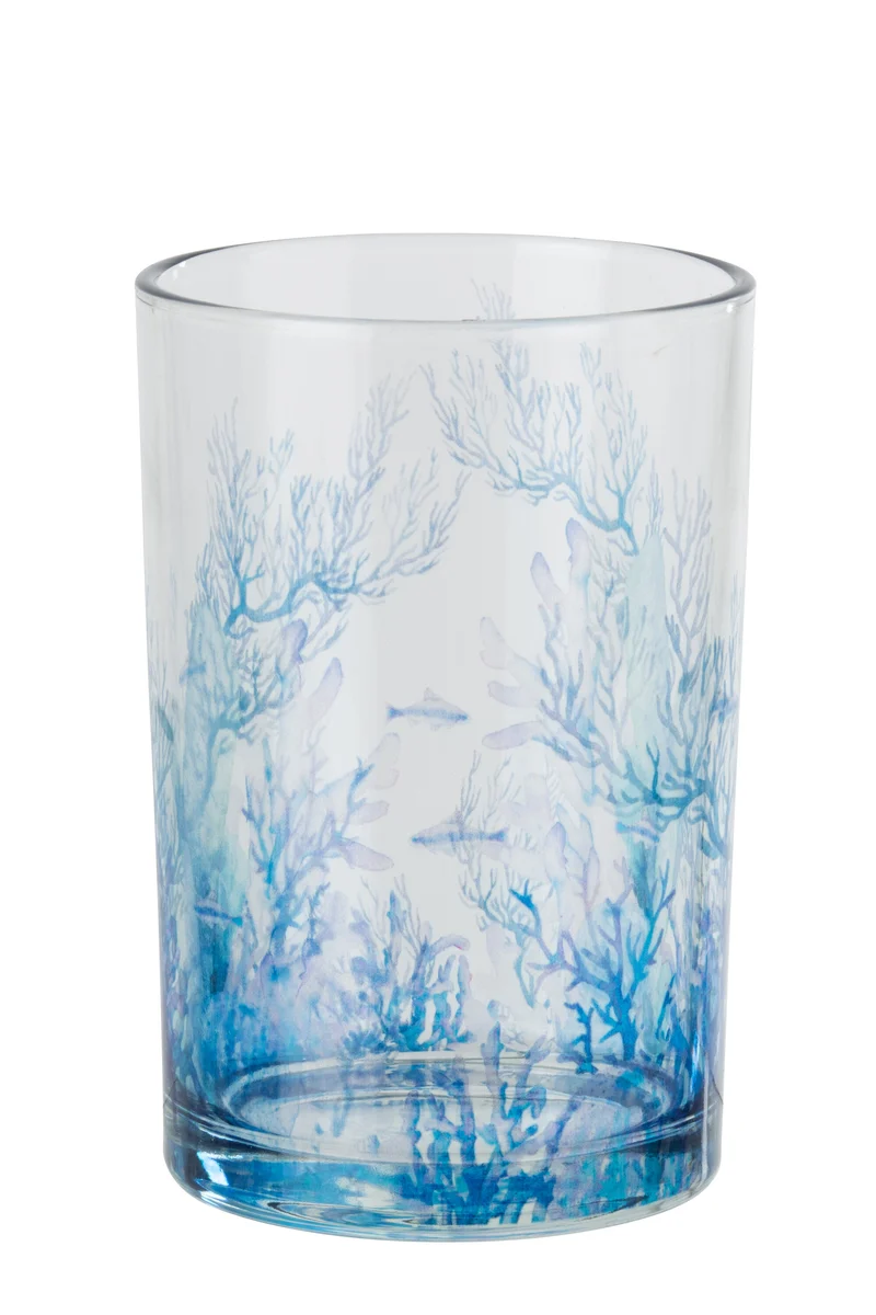 J-Line theelichthouder Koraal - glas - transparant/blauw - large