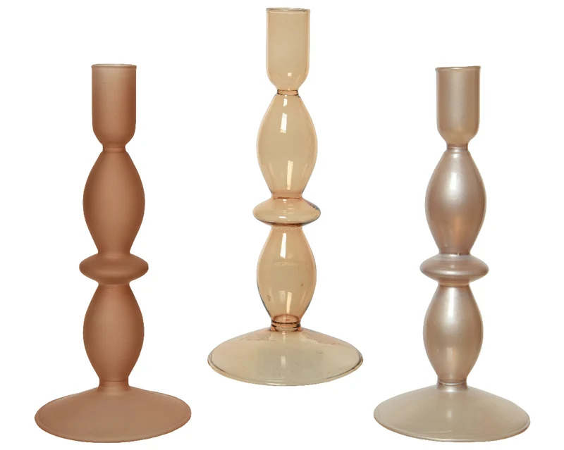 Kandelaar glas shiny w spray color 3kl.assortie dia9-H20.5cm
