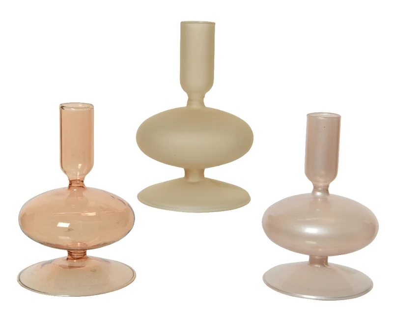 Kandelaar glas shiny w spray color 3kl.assortie dia8.5-H12cm