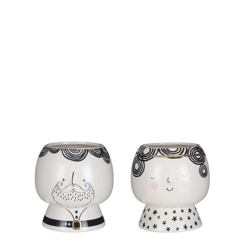Pot kerstman engel zwart 2 assorti - h16xd15cm