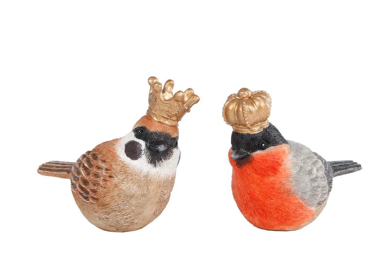 Sculptuur "Royal birds" 2 assortie polystone 10x4,5x7,5cm