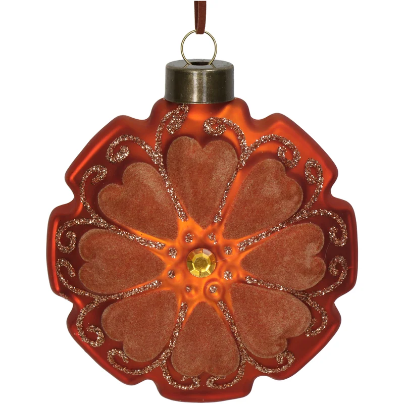 Ornament Disk Flower Velvet Terra 10cm