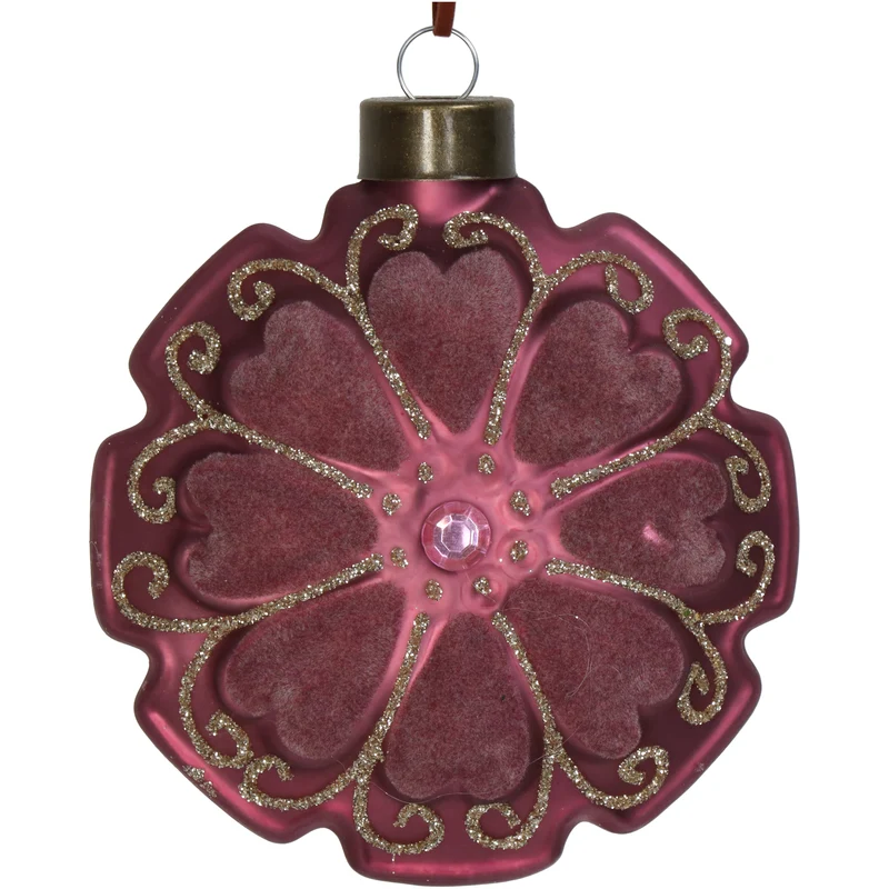 Ornament Disk Flower Velvet Mauve 10cm