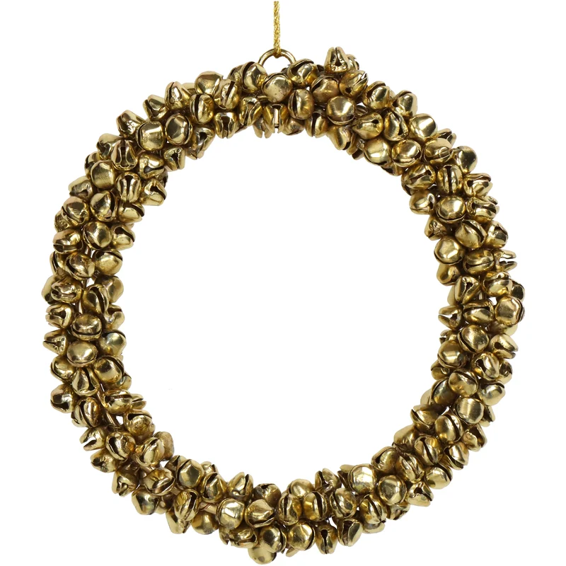 Ornament Bells Wreath Metal Gold 12cm