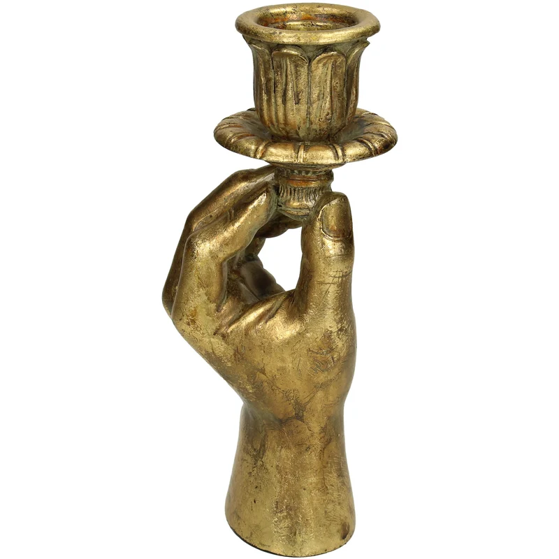 Candle Stick Hand Polyresin Gold 8.5x7.5x20cm