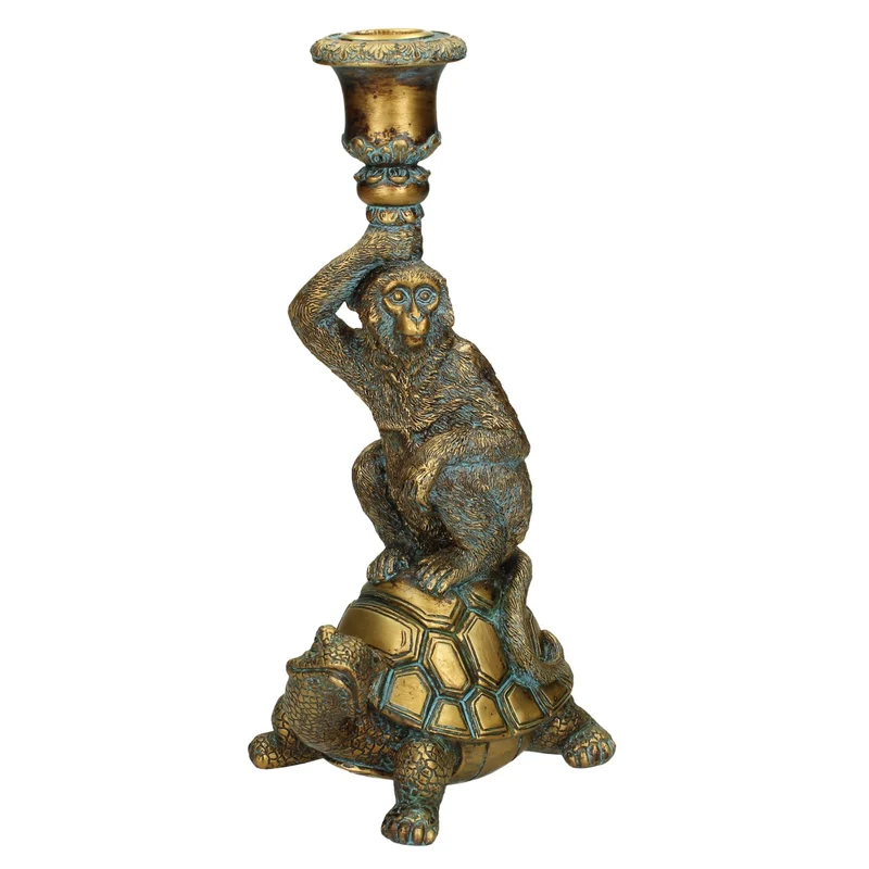 Candle Holder Monkey Polyresin Gold 13.5x10x24,5cm
