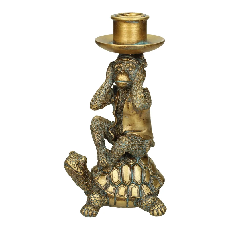 Candle Holder Monkey Polyresin Gold 11x8.5x19.5cm