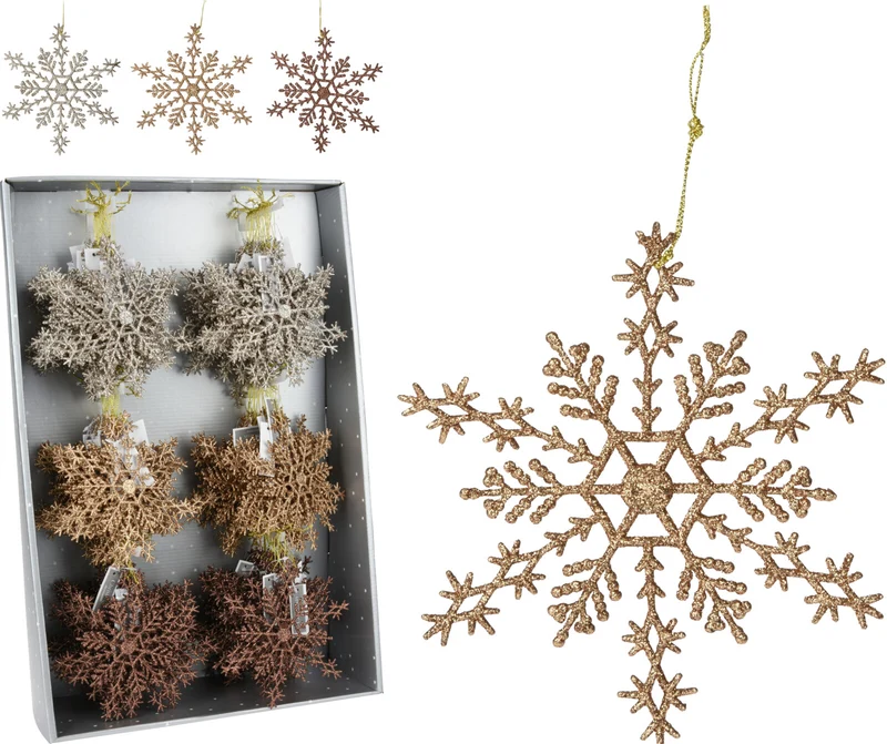 SNEEUWVLOK HANGDECO 15CM 3 ASSORTIE AMBER MIX GLITTER
