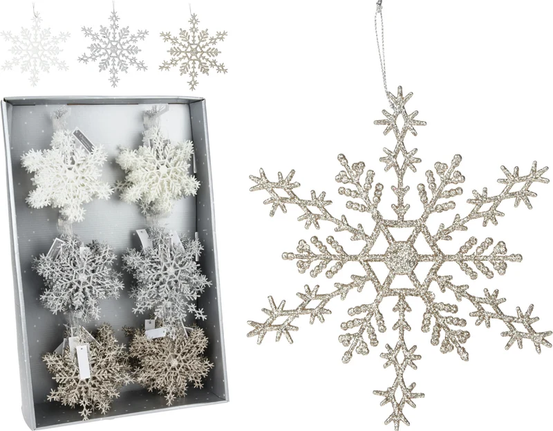 SNEEUWVLOK HANGDECO 15CM 3 ASSORTIE MIX GLITTER