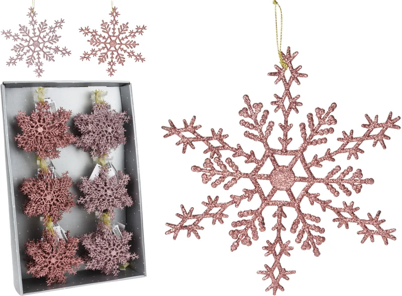SNEEUWVLOK HANGDECO 15CM 2 ASSORTIE ROZE MIX GLITTER