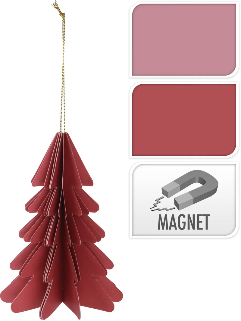 KERSTBOOM PAPIER HANGDECO 15CM ROOD/ROZE ASSORTIE