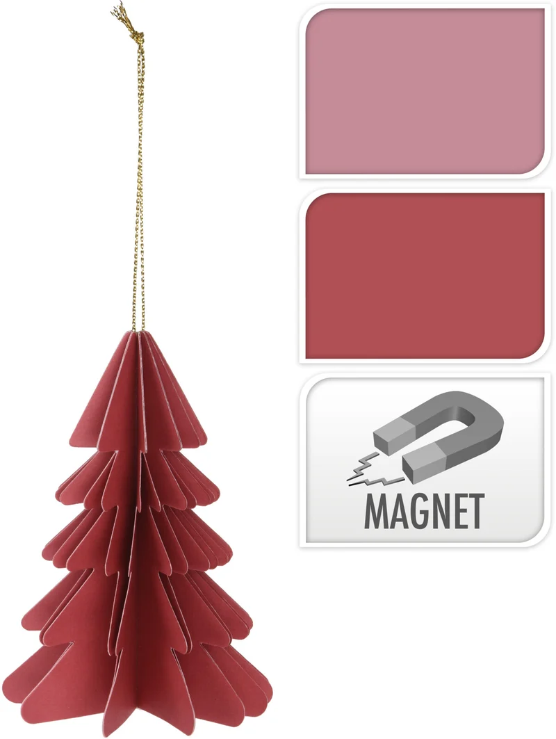 KERSTBOOM PAPIER HANGDECO 10CM ROOD/ROZE ASSORTIE