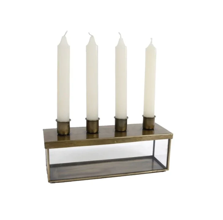 Kandelaar Showcase ''Iris'' helder glas/goud 22,5x7,5x7,5cm (exclusief kaarsjes)