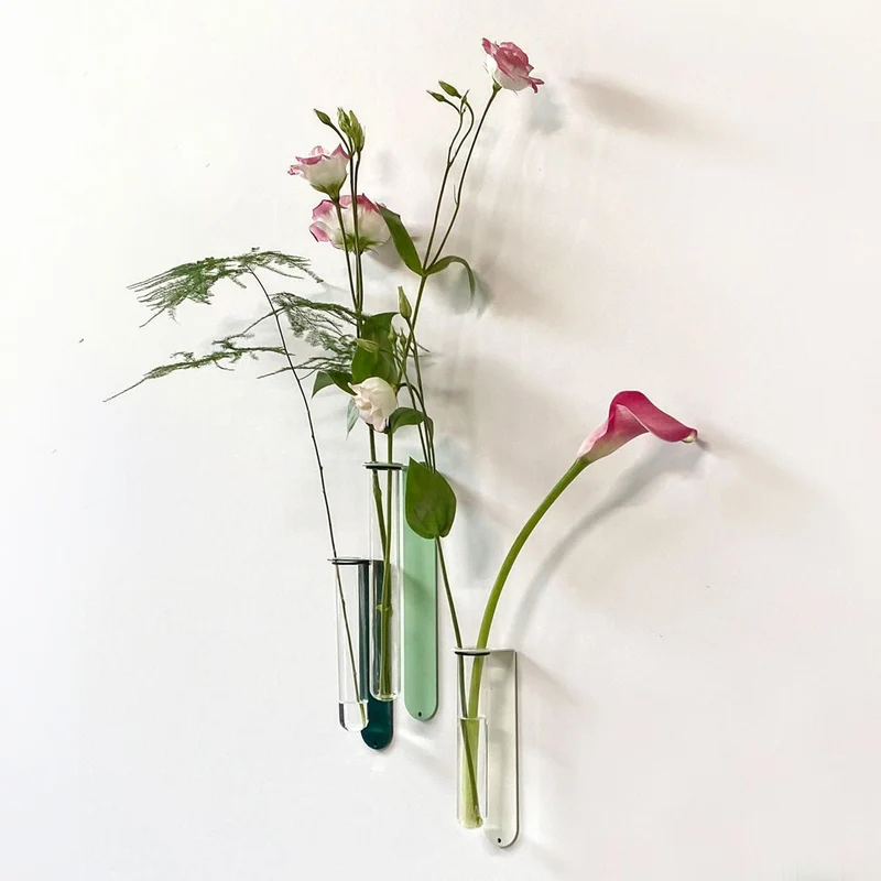 Magnetisch bloemenvaasje glas - wit - large
