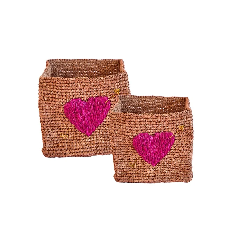 Opbergmand Hart - Fuchsia - Small - Set van 2