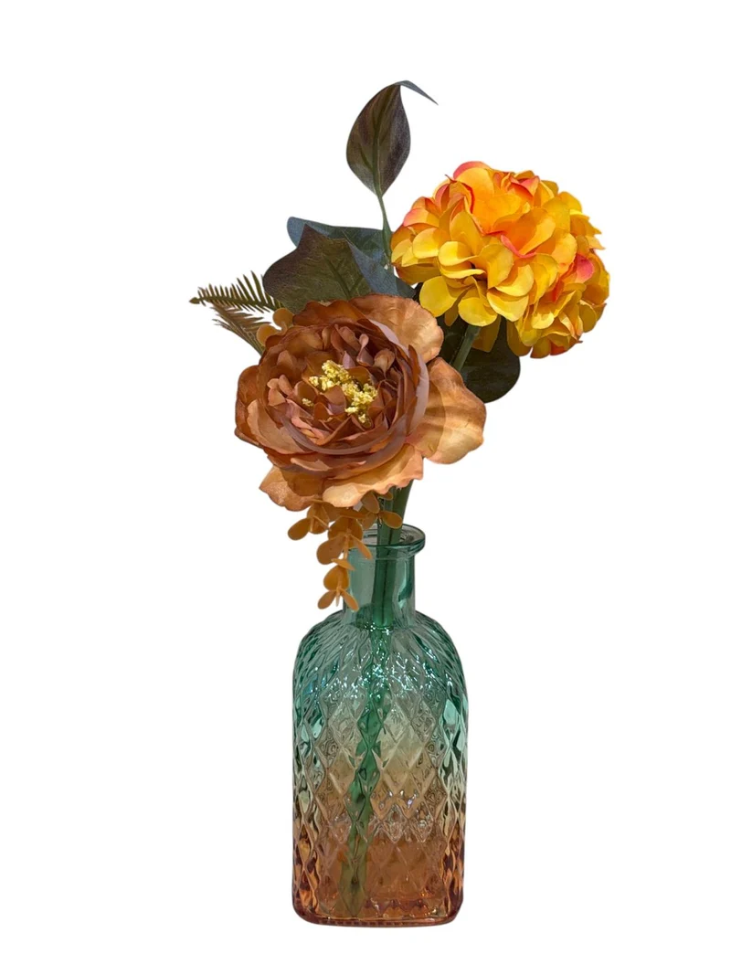 Rose bouquet in mix colored glass H26cm yellow