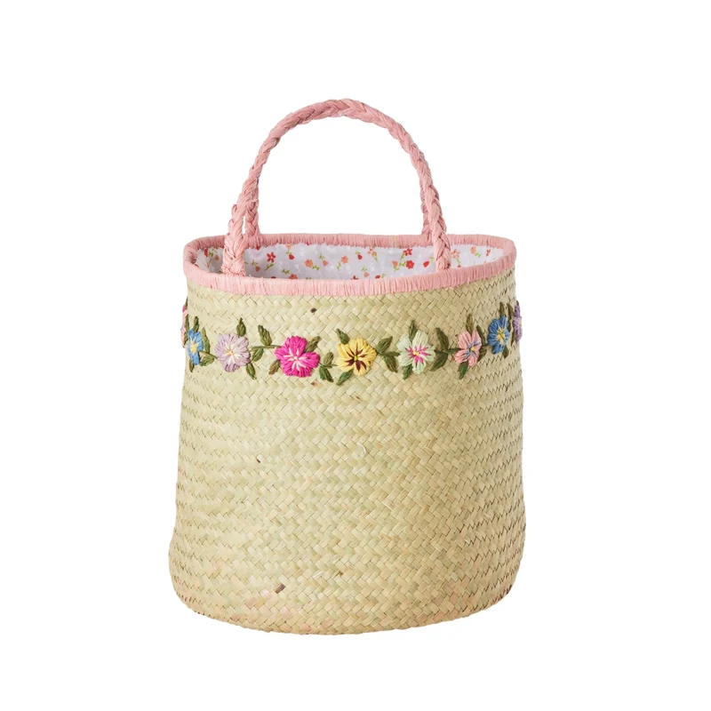 Tas en Opbergmand met Bloemen - Raffia