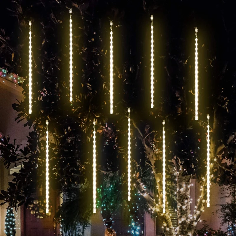 LED Meteoriet regenlichten kerst - 360 LED ijspegels.10 spiralen - 50 cm tubes - Warm Wit