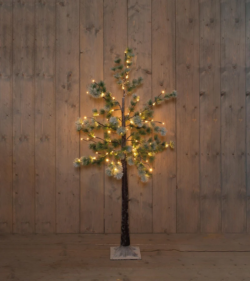DENNENBOOM MET SNEEUW 80LED CLASSIC WARM IP44 TRAFO 150 CM BRUIN