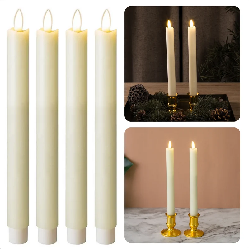 Cheqo® Decoratieve LED Kaarsen met Bewegende Vlam - Dinerkaarsen - Dinerkaars - LED Kaars - Set van 4 - 24cm - Op Batterijen