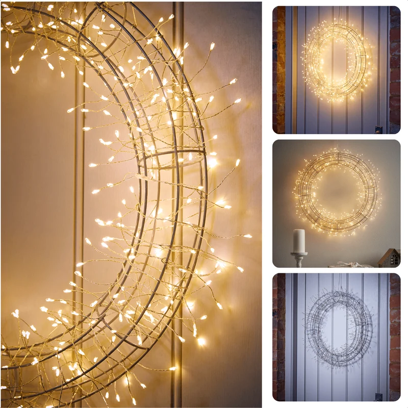 Cheqo® LED Kerstkrans - 300 LED's - Ø38 cm - Timer - Voor Binnen en Buiten - Warm Wit Verlichting - Microcluster - Kerstfiguur - Kerstversiering - Kerstverlichting - Voor Binnen en Buiten - Sfeerverlichting