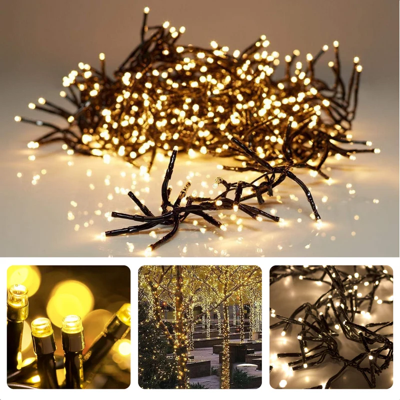 Cheqo® Kerstverlichting - Kerstboomverlichting - Kerstlampjes - 200 LED - 4M - Voor Binnen en Buiten - Timer - 8 Lichtfuncties - Op Batterijen - Warm Wit - Clusterverlichting - Sfeerverlichting - Feestverlichting