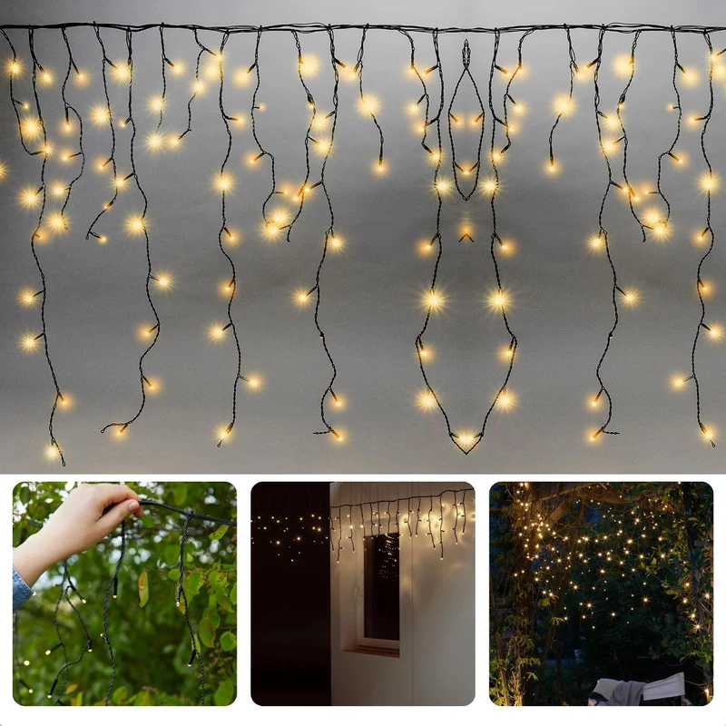 Cheqo® IJspegel Verlichting - 360 LED's - 12m - Warm Wit - 8 Lichtfuncties - Binnen & Buiten - Lichtgordijn - Kerstverlichting - Sfeerverlichting - Ijspegelverlichting - LED Gordijn -
