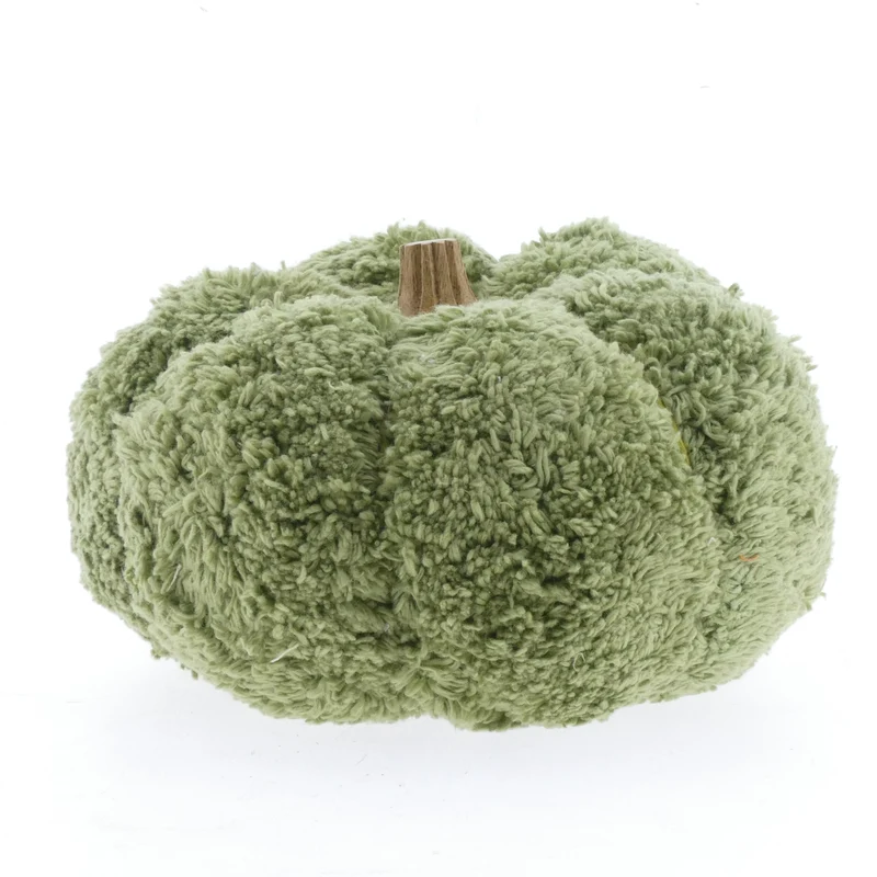 Stoffen pompoen in crewel-stijl met houten steel 9x9cm L.Green