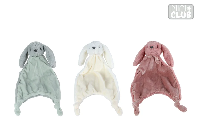 Mini Club knuffeldoekje konijn met knoopjes pluche 3 assortie 38cm