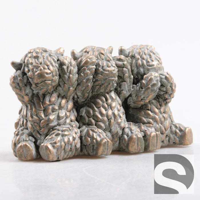 Hooglanders Koe m-Horen/Zien/Zwijgen Cement Goud 20x9x11 cm