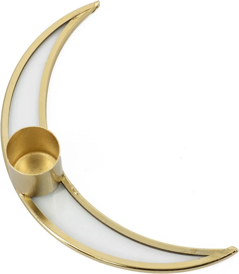 Kandelaar Maan glas/metaal 3x14x2,5×8,5cm goud