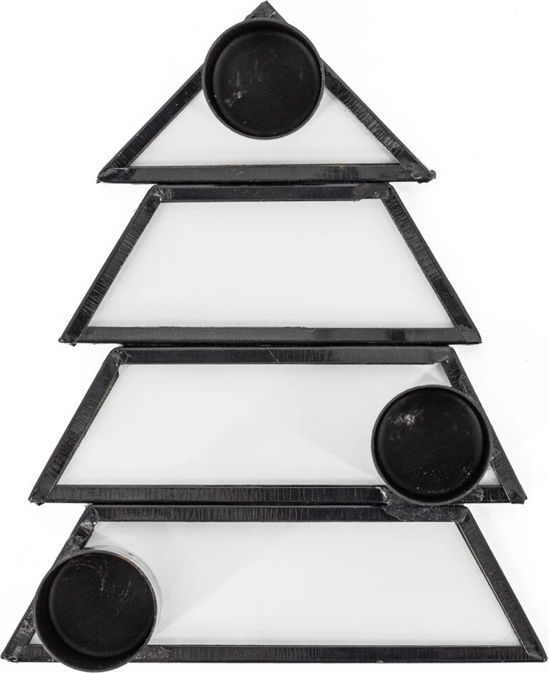 Kaarsenstandaard Boom glas/metaal 3x13x11x2,5cm zwart