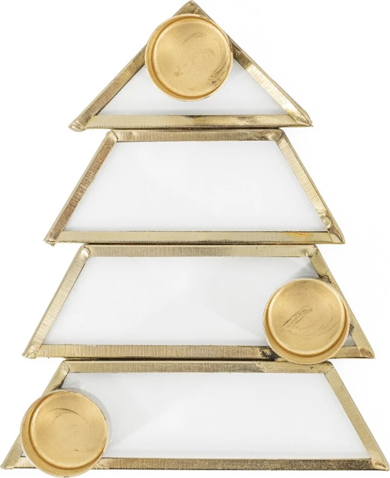 Kaarsenstandaard Boom glas/metaal 3x13x11x2,5cm goud