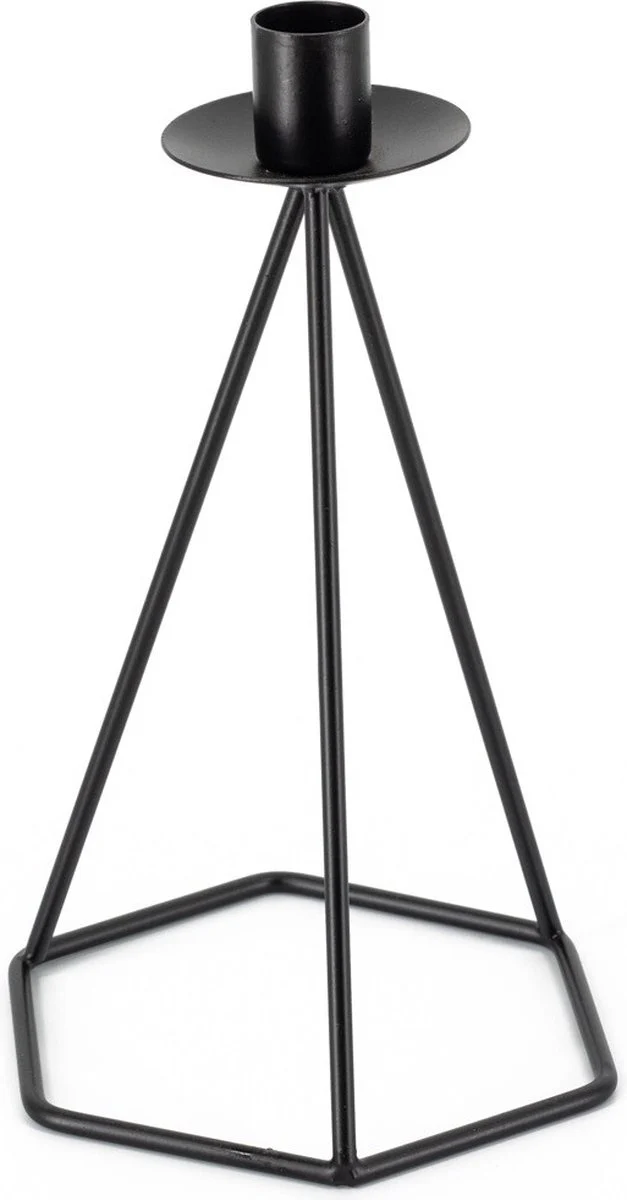 Kandelaar metaal op voet 23x6x14cm zwart
