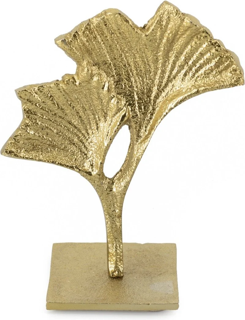 Ginko blad deco op voet aluminium 10,5x9x4,5cm goud