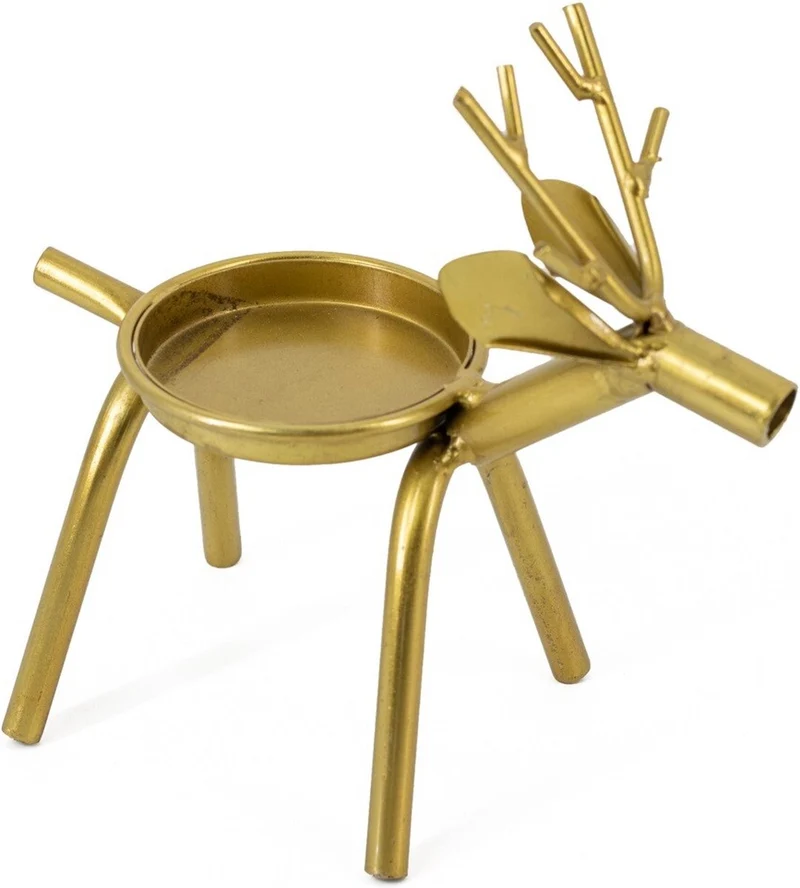 Waxinelichthouder Hert metaal 16x16x8cm goud