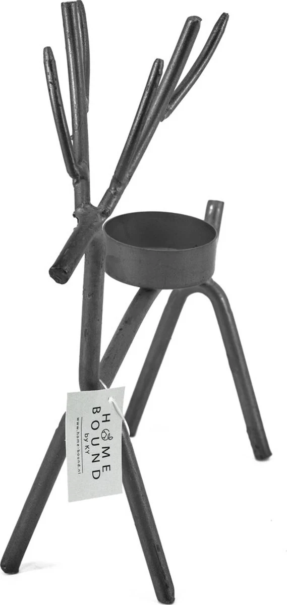 Waxinelichthouder hert metaal 11.5×4.2×15.5cm zwart