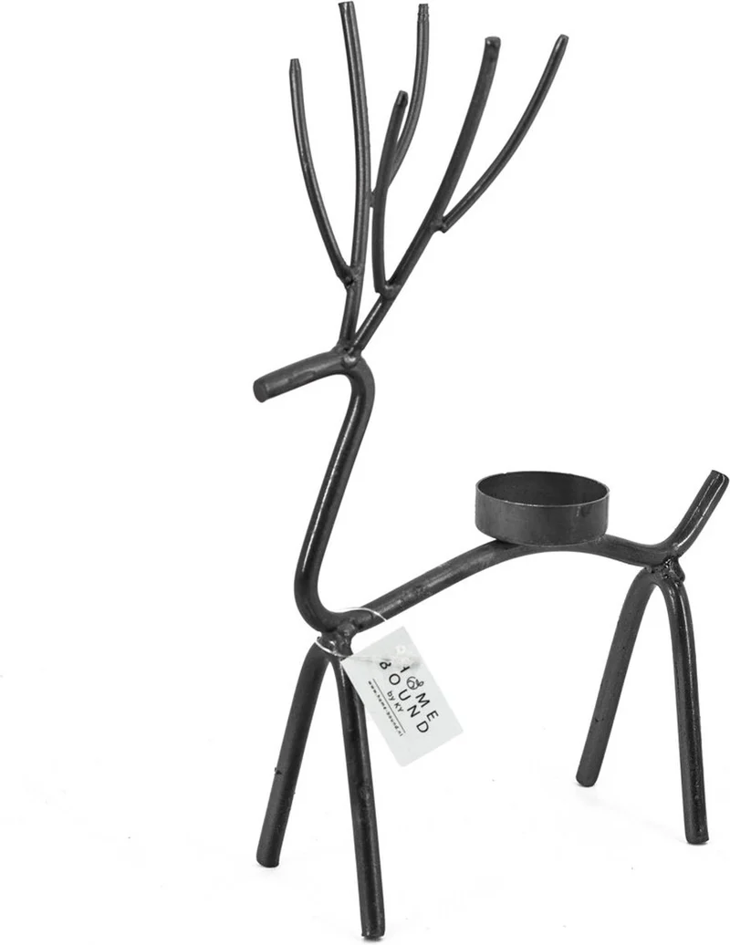 Waxinelichthouder hert metaal 27x8x15cm zwart