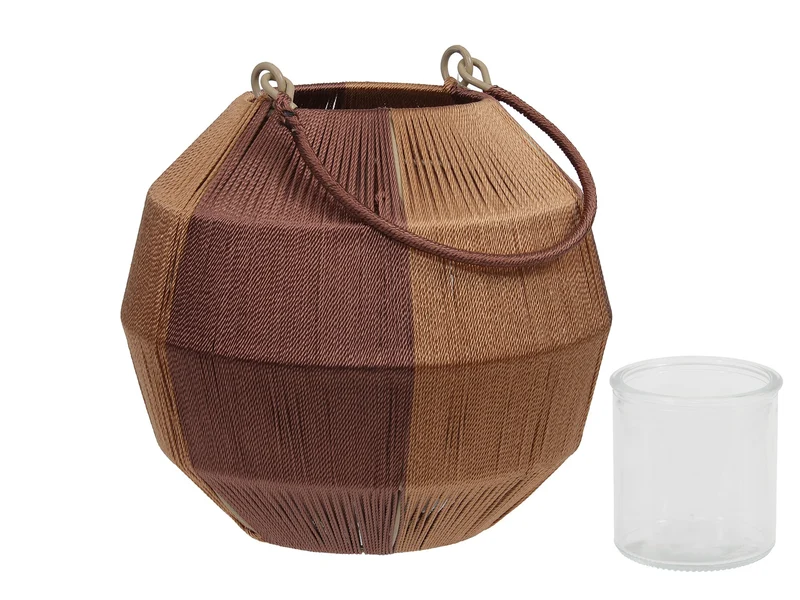 pc. 1 fabric lantern/hanging brown/gold 19,5x17,5 cm