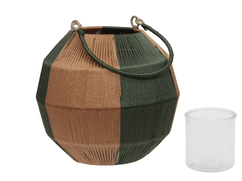 pc. 1 fabric lantern/hanging green/gold 19,5x17,5 cm
